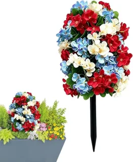 Kunsthortensia boom - 52 cm hoog - rood wit blauw