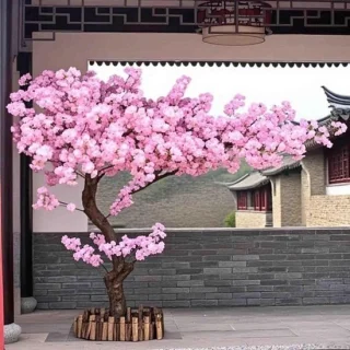 Kunstkersenboom - Bloesemboom decoratie - massief houten stam - 200cm hoog - roze bloemen