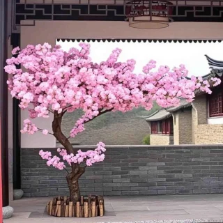 Kunstkersenboom massief houten stam 200cm roze bloemen