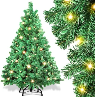 Kunstkerstboom 120 cm met ledverlichting, 150 warmwitte leds, 340 pvc-takken, met metalen standaard