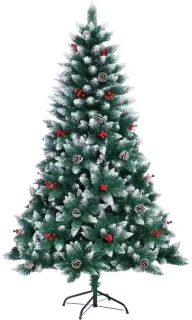 Kunstkerstboom 120 cm met sneeuw, bessen en dennenappels