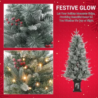 Kunstkerstboom 122 cm met ledverlichting, vintage plantenpot