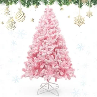 Kunstkerstboom 1,5 meter roze met sneeuwvlokken