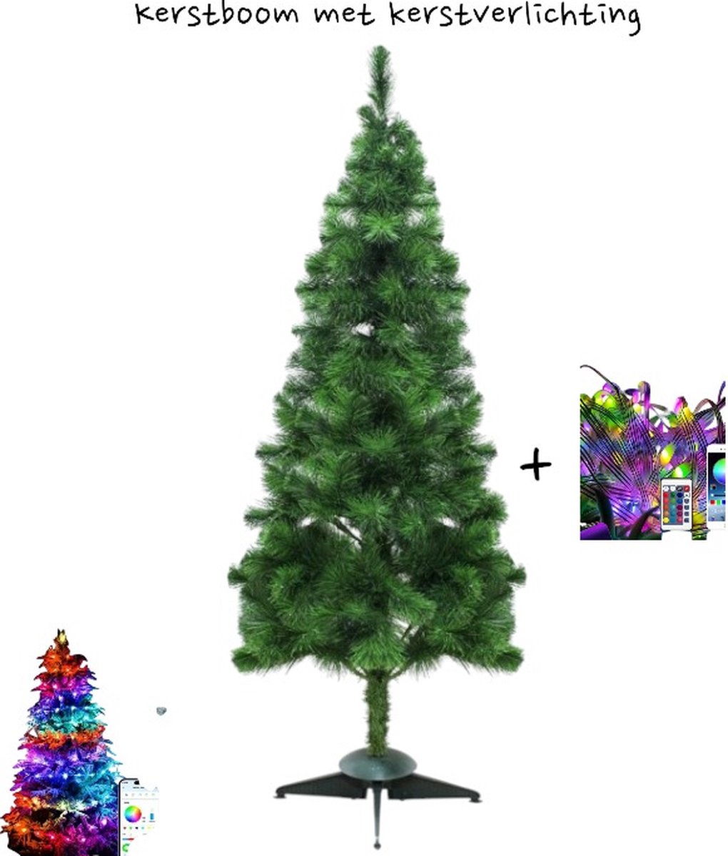 Kunstkerstboom 150 cm met gekleurde LED-verlichting en afstandsbediening