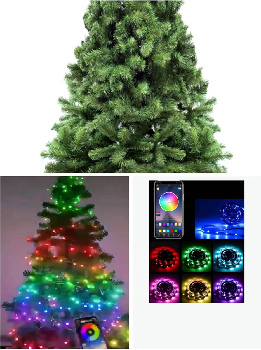 Kunstkerstboom 150 cm met gekleurde LED-verlichting en afstandsbediening
