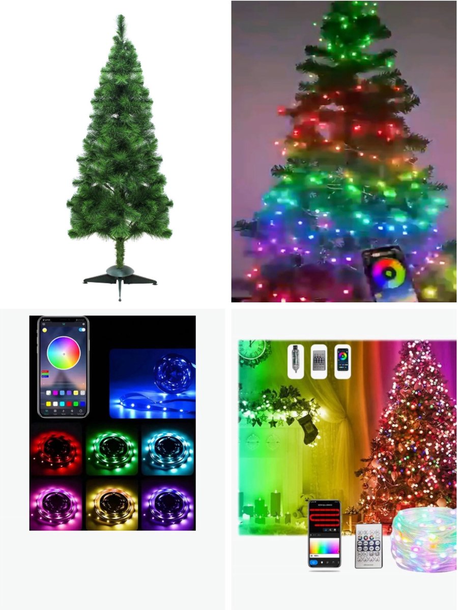 Kunstkerstboom 150 cm met gekleurde LED-verlichting en afstandsbediening