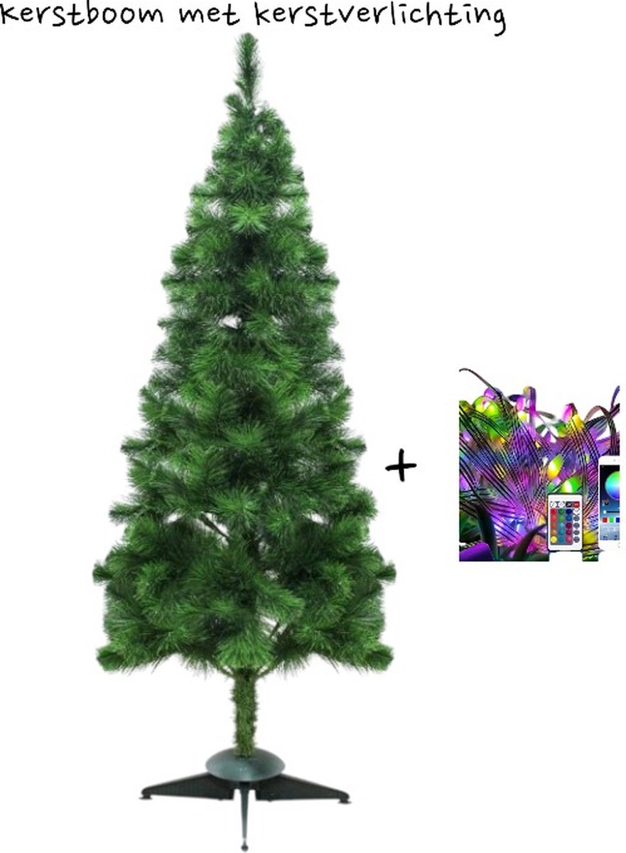 Kunstkerstboom 150 cm met gekleurde LED-verlichting en afstandsbediening