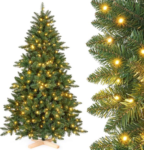 Kunstkerstboom 150 cm met LED en houten standaard