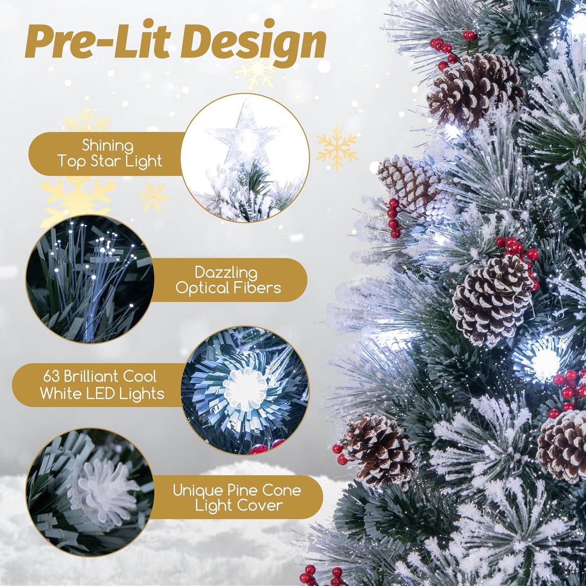 Kunstkerstboom 150 cm met ledlampen en rode bessen
