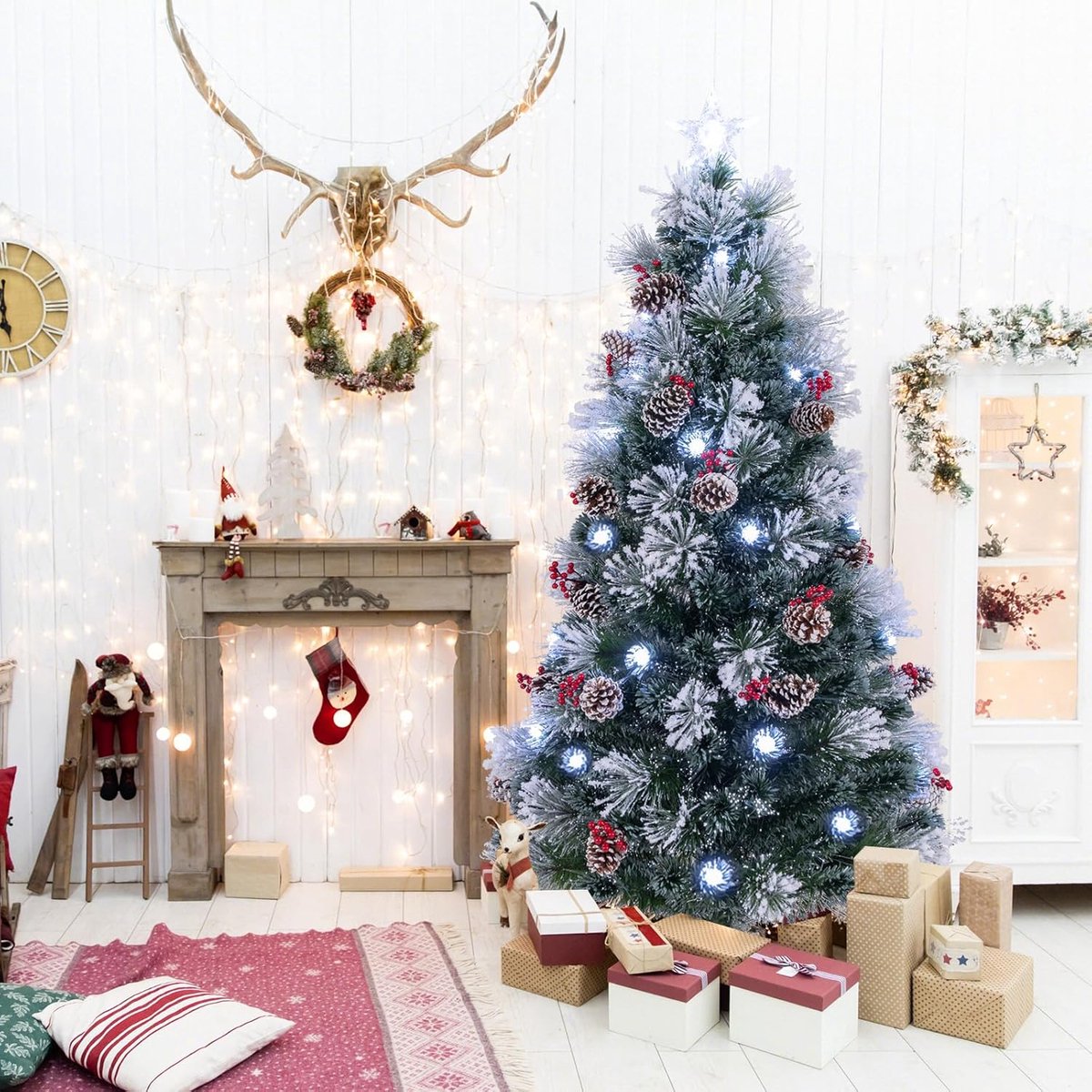 Kunstkerstboom 150 cm met ledlampen en rode bessen