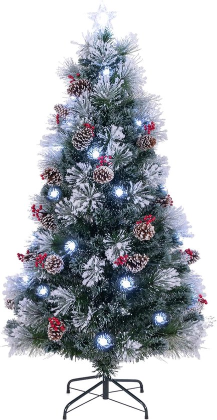 Kunstkerstboom 150 cm met ledlampen en rode bessen