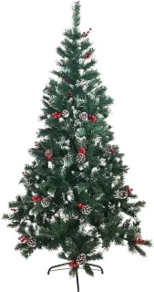 Kunstkerstboom 150 cm met sneeuweffect en dennenappels