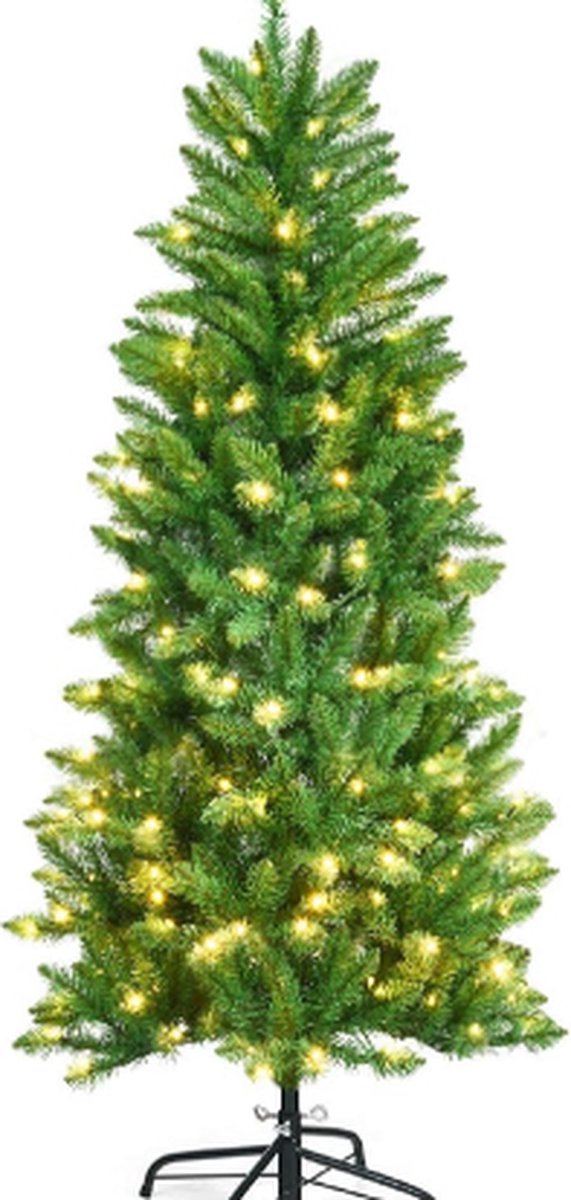 kunstkerstboom 150 cm pvc potlood kerstboom met led verlichting en metalen standaard
