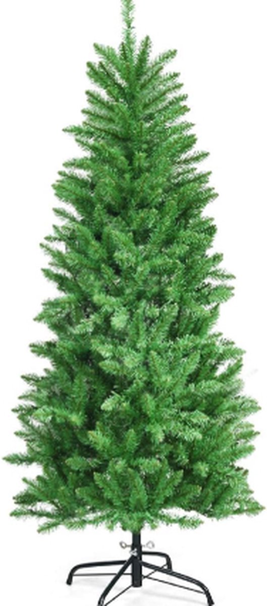kunstkerstboom 150 cm pvc potlood kerstboom met led verlichting en metalen standaard