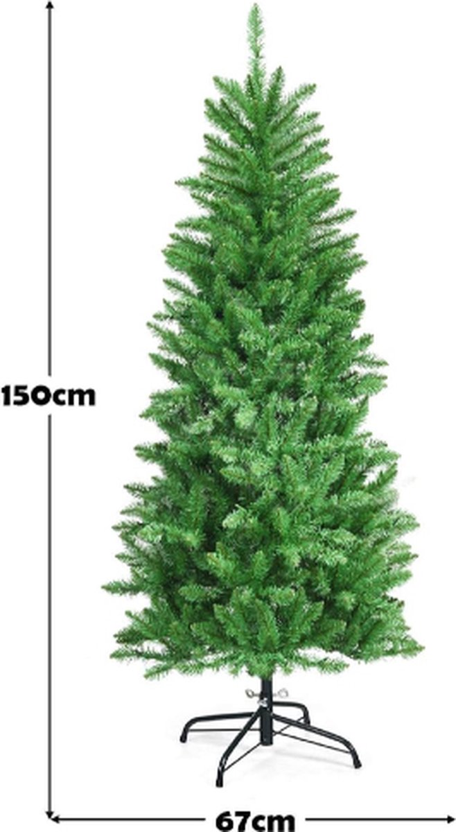 kunstkerstboom 150 cm pvc potlood kerstboom met led verlichting en metalen standaard