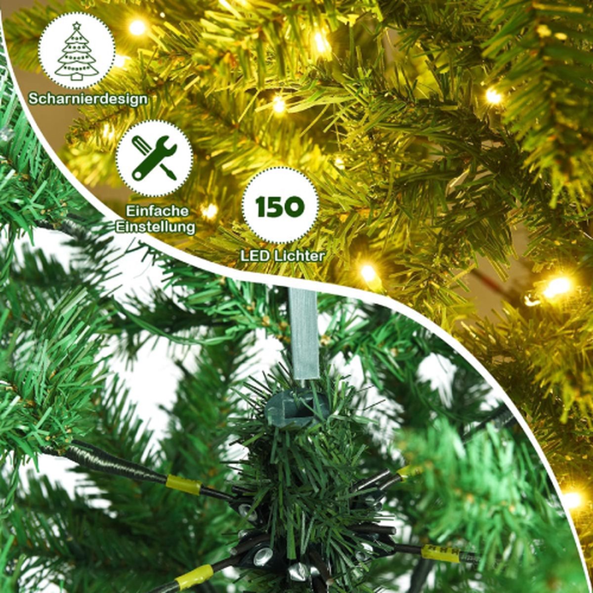 kunstkerstboom 150 cm pvc potlood kerstboom met led verlichting en metalen standaard