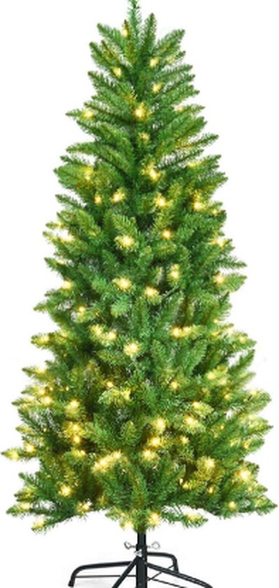 kunstkerstboom 150 cm pvc potlood kerstboom met led verlichting en metalen standaard
