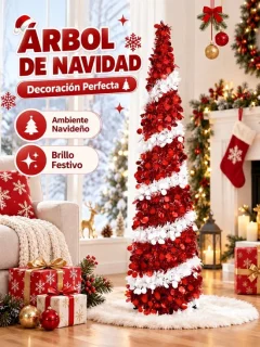 Kunstkerstboom 150 cm – smal pencilmodel – rood wit met glanzende pailletten