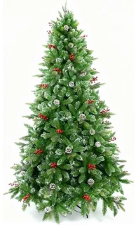 Kunstkerstboom 150cm dennen met bessen en gepoederde kegels