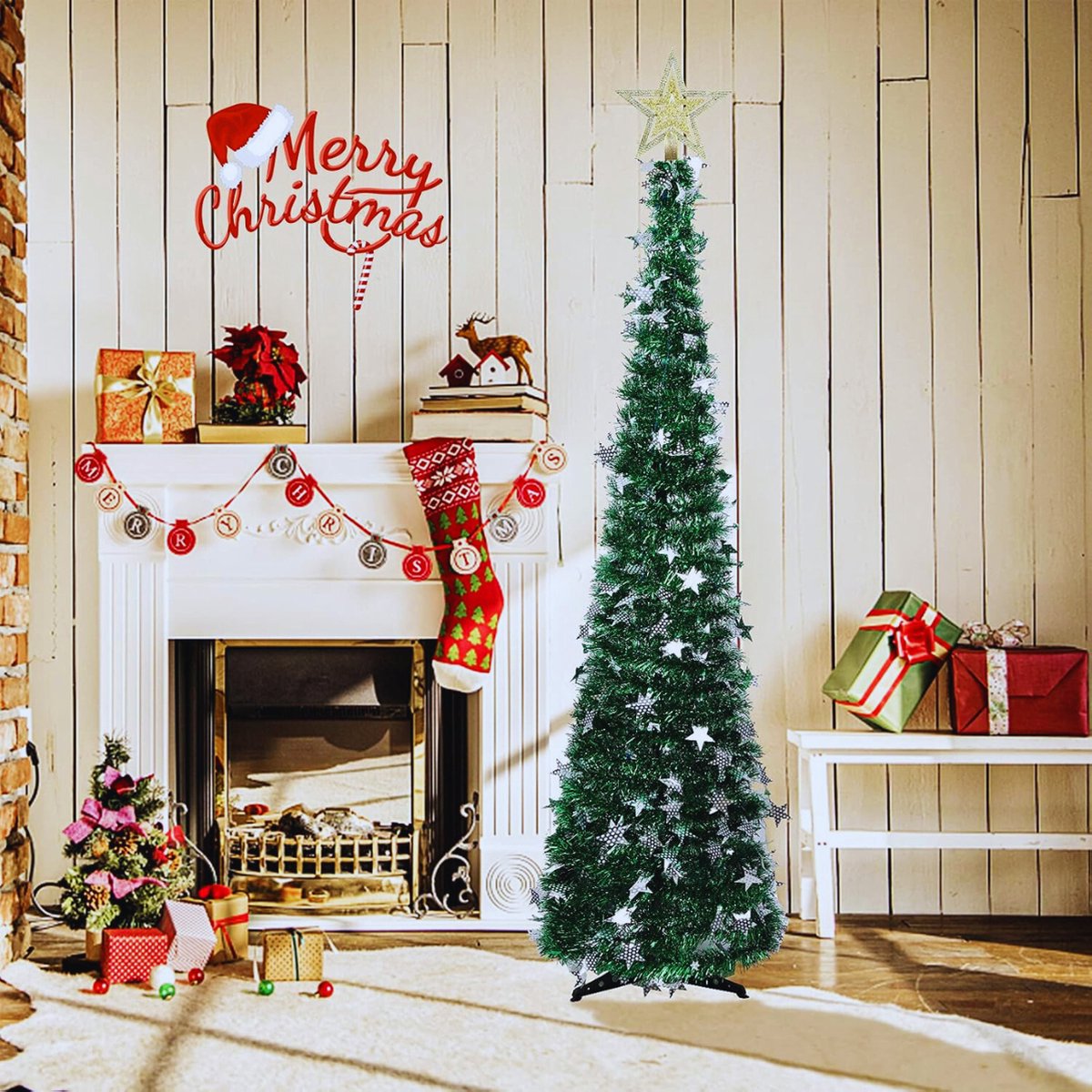 Kunstkerstboom 1.5m Opvouwbaar Met Stervormige Tip En Standaard