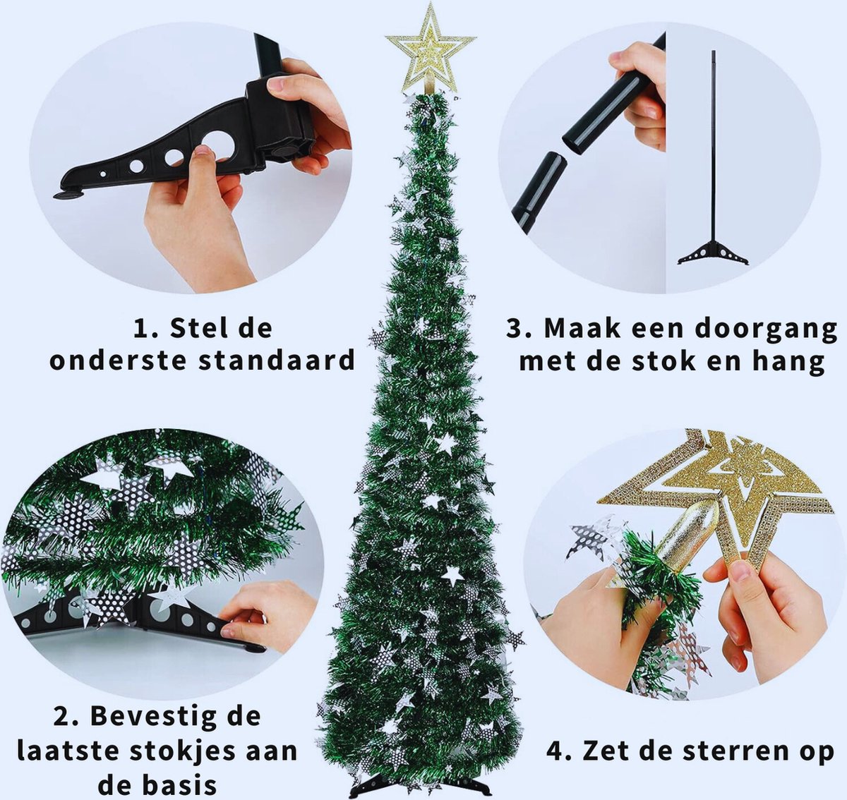 Kunstkerstboom 1.5m Opvouwbaar Met Stervormige Tip En Standaard