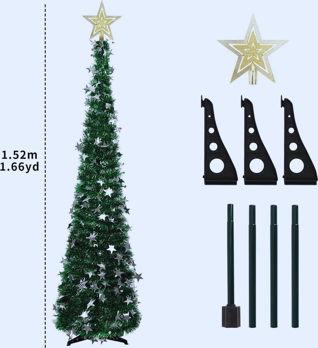 Kunstkerstboom 1.5m Opvouwbaar Met Stervormige Tip En Standaard