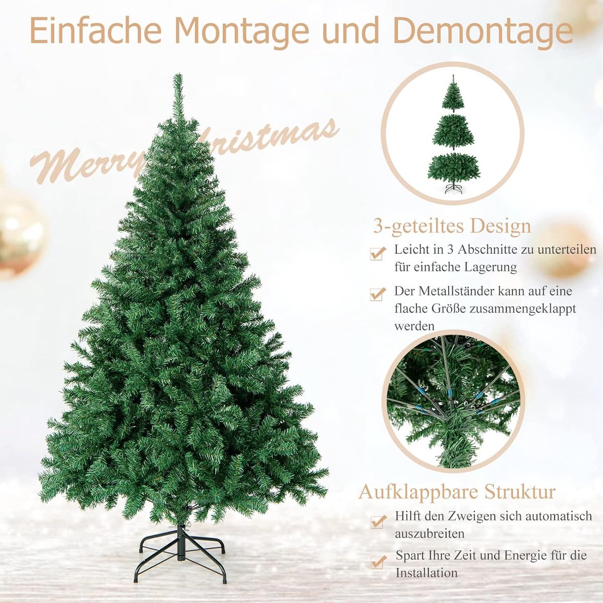 Kunstkerstboom 180 cm 1000 takken met metalen standaard groen