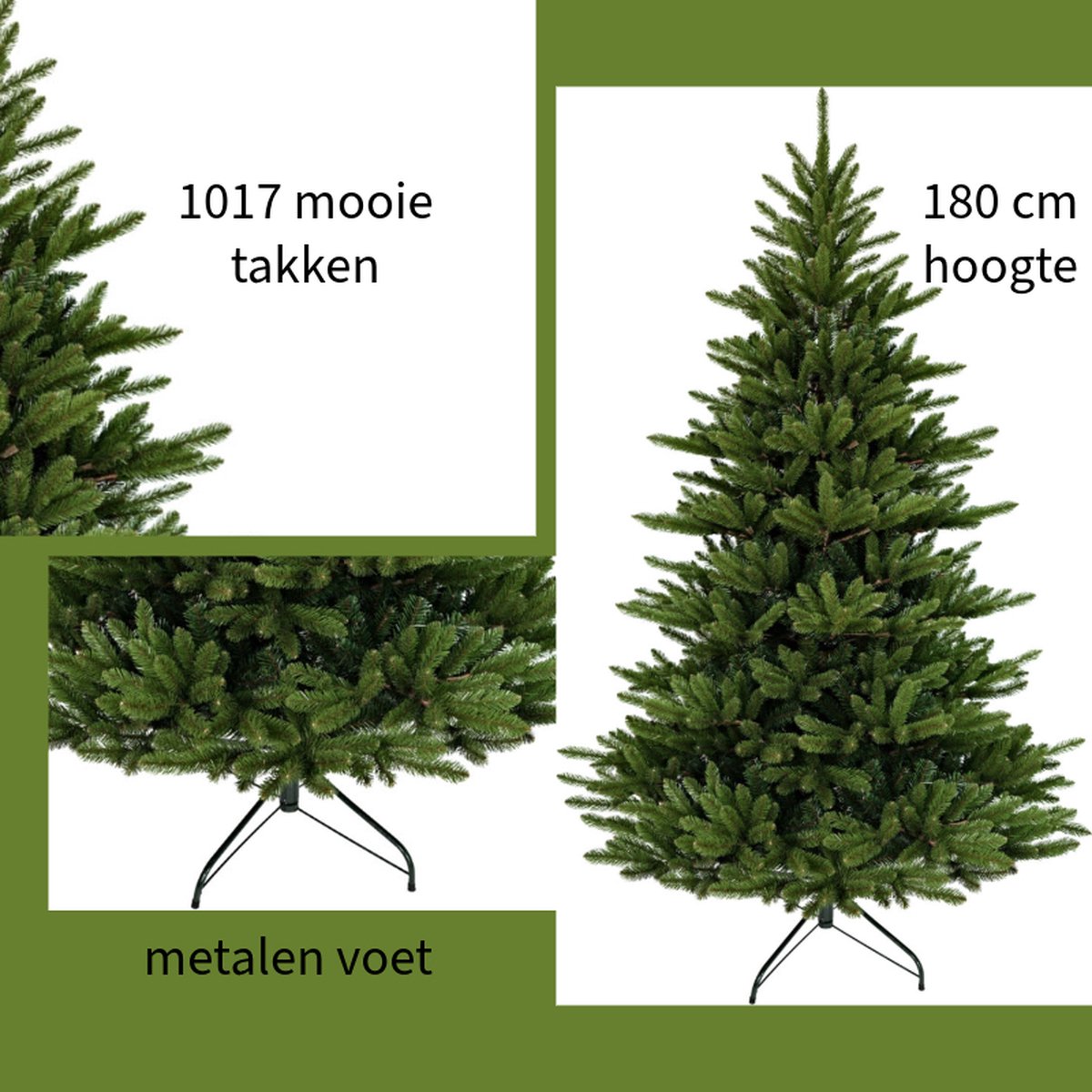 Kunstkerstboom 180 cm 1017 takken Metalen voet Zonder verlichting