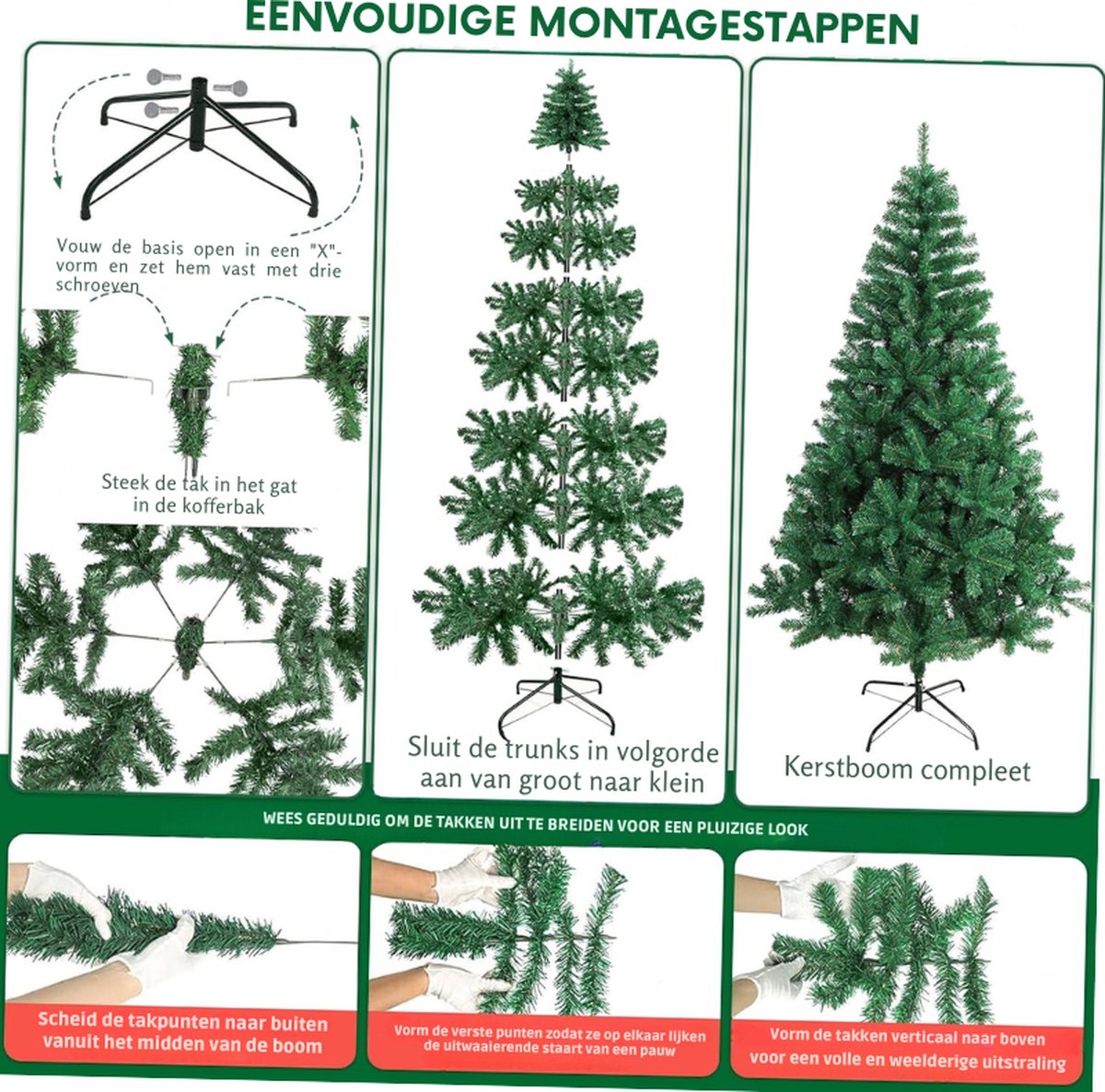 Kunstkerstboom 180 cm 750 Takken Parasol met Standaard