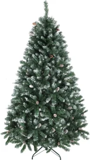 Kunstkerstboom 180 cm besneeuwd met dennenappels