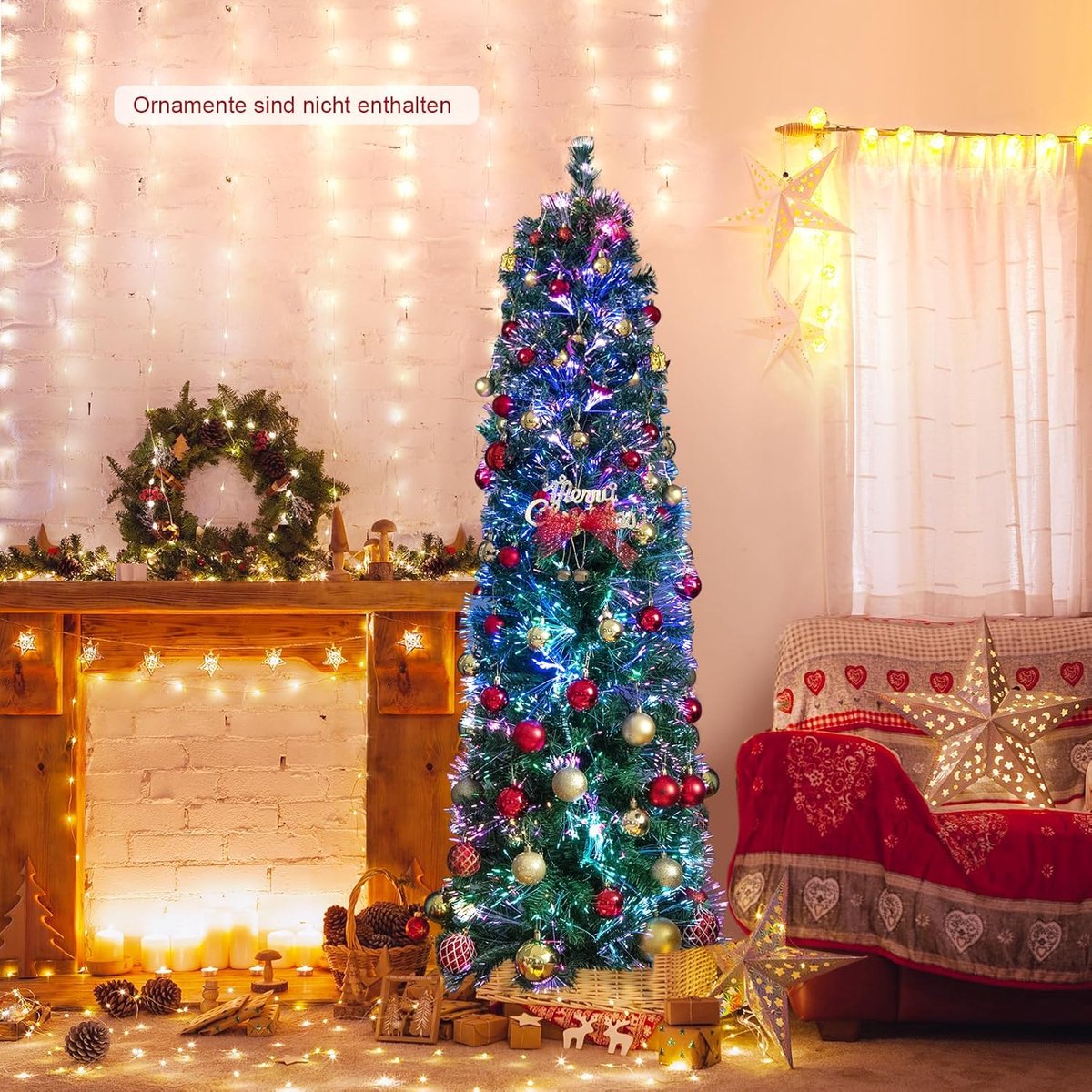 Kunstkerstboom 180 cm dennenboom met verlichting en metalen standaard