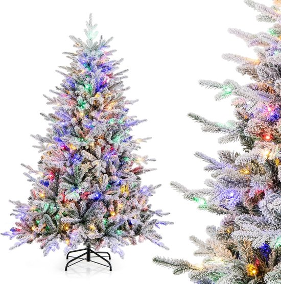 Kunstkerstboom 180 cm gevlokt met LED verlichting