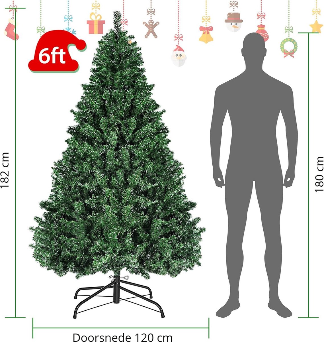 Kunstkerstboom 180 cm groen inklapbaar met metalen standaard