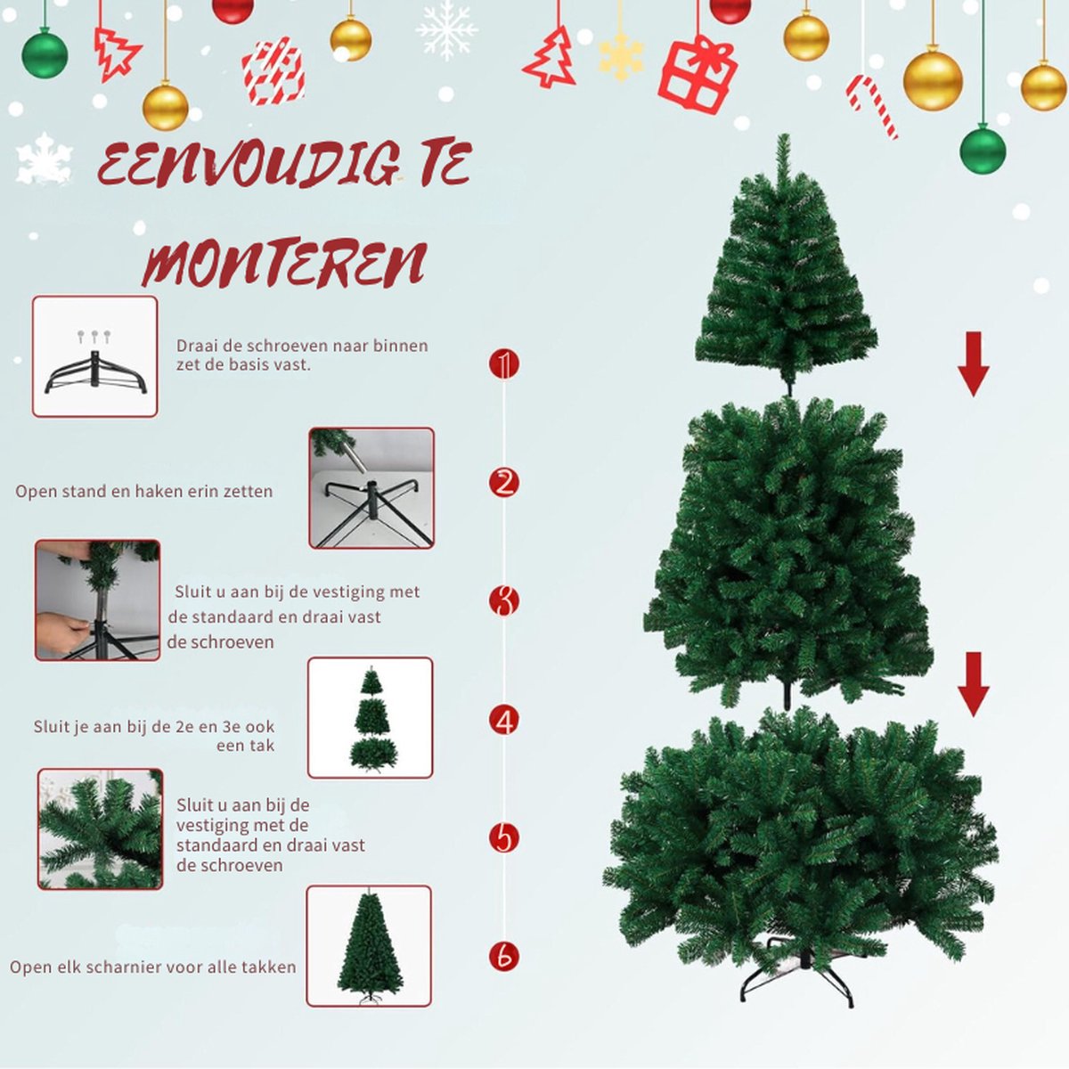 Kunstkerstboom 180 cm met 1200 takken en metalen basis