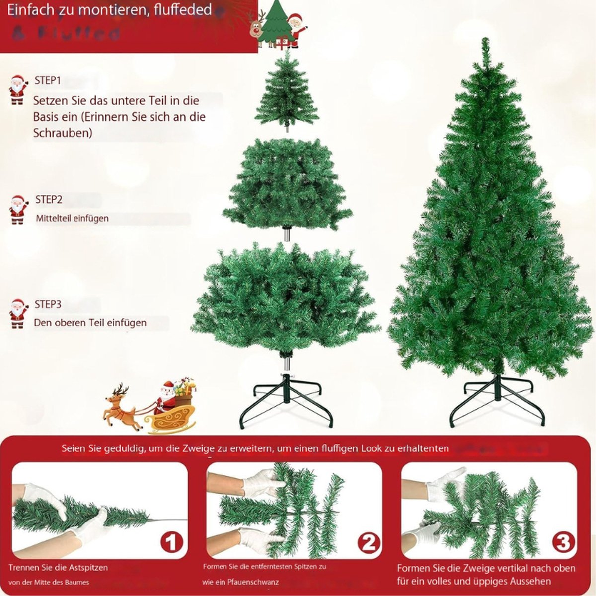 Kunstkerstboom 180 cm met 1200 takken en metalen basis