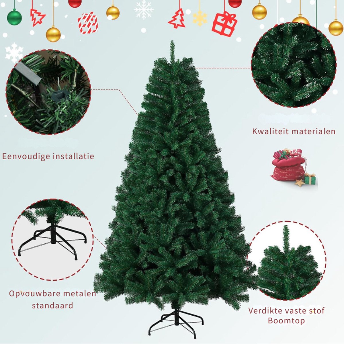 Kunstkerstboom 180 cm met 1200 takken en metalen basis