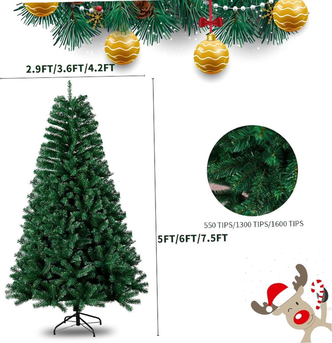 Kunstkerstboom 180 cm met 1200 takken en metalen basis