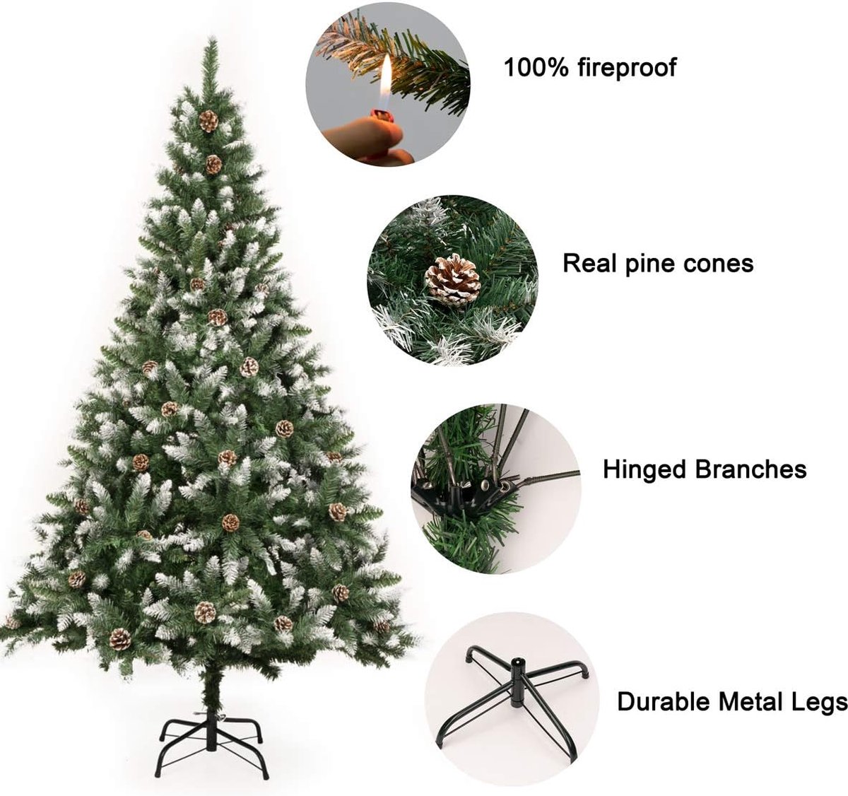 Kunstkerstboom 180 cm met dennenappels en standaard