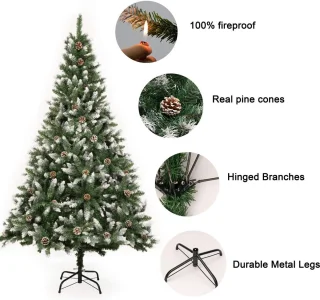Kunstkerstboom 180 cm met dennenappels en standaard