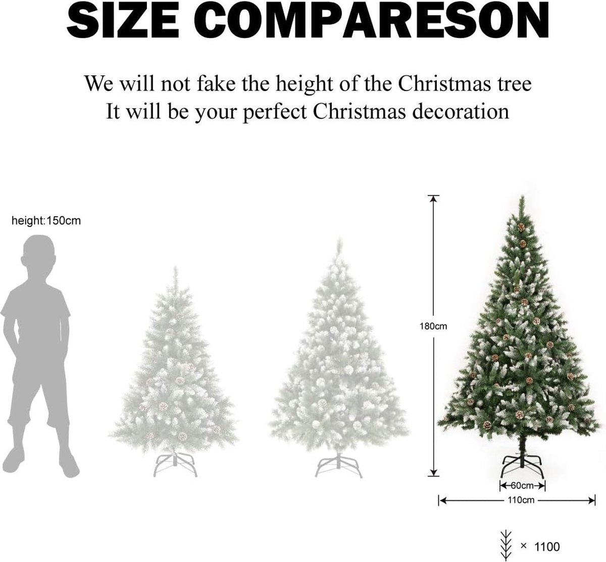 Kunstkerstboom 180 cm met dennenappels en standaard