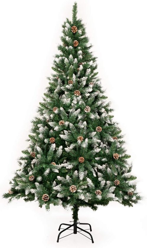 Kunstkerstboom 180 cm met dennenappels en standaard