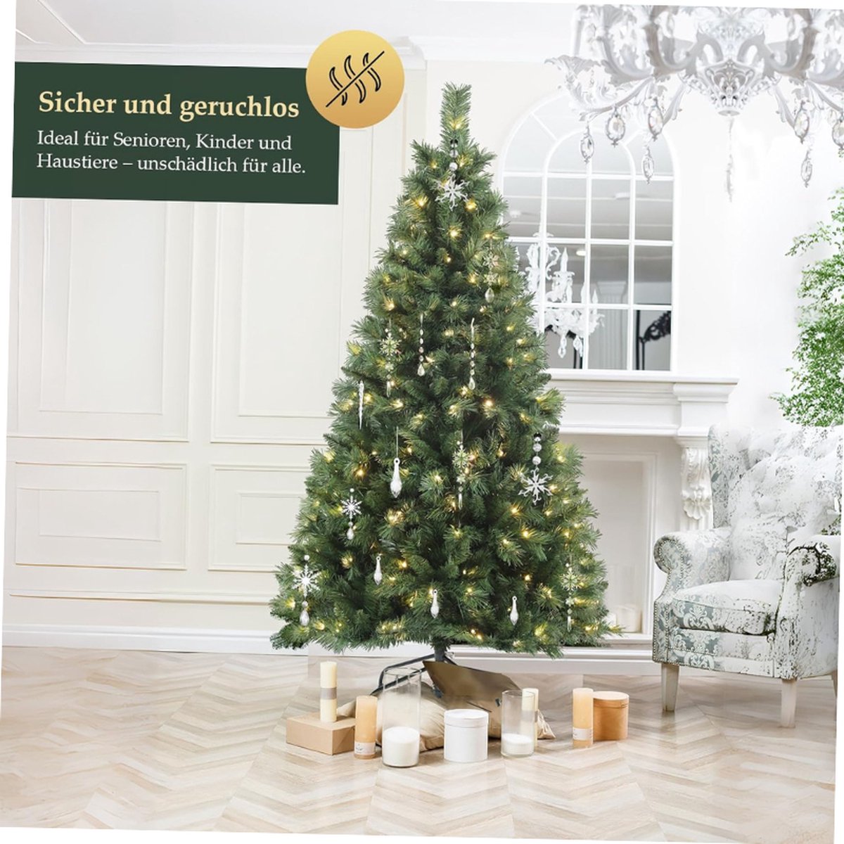 Kunstkerstboom 180 cm met LED verlichting en metalen standaard
