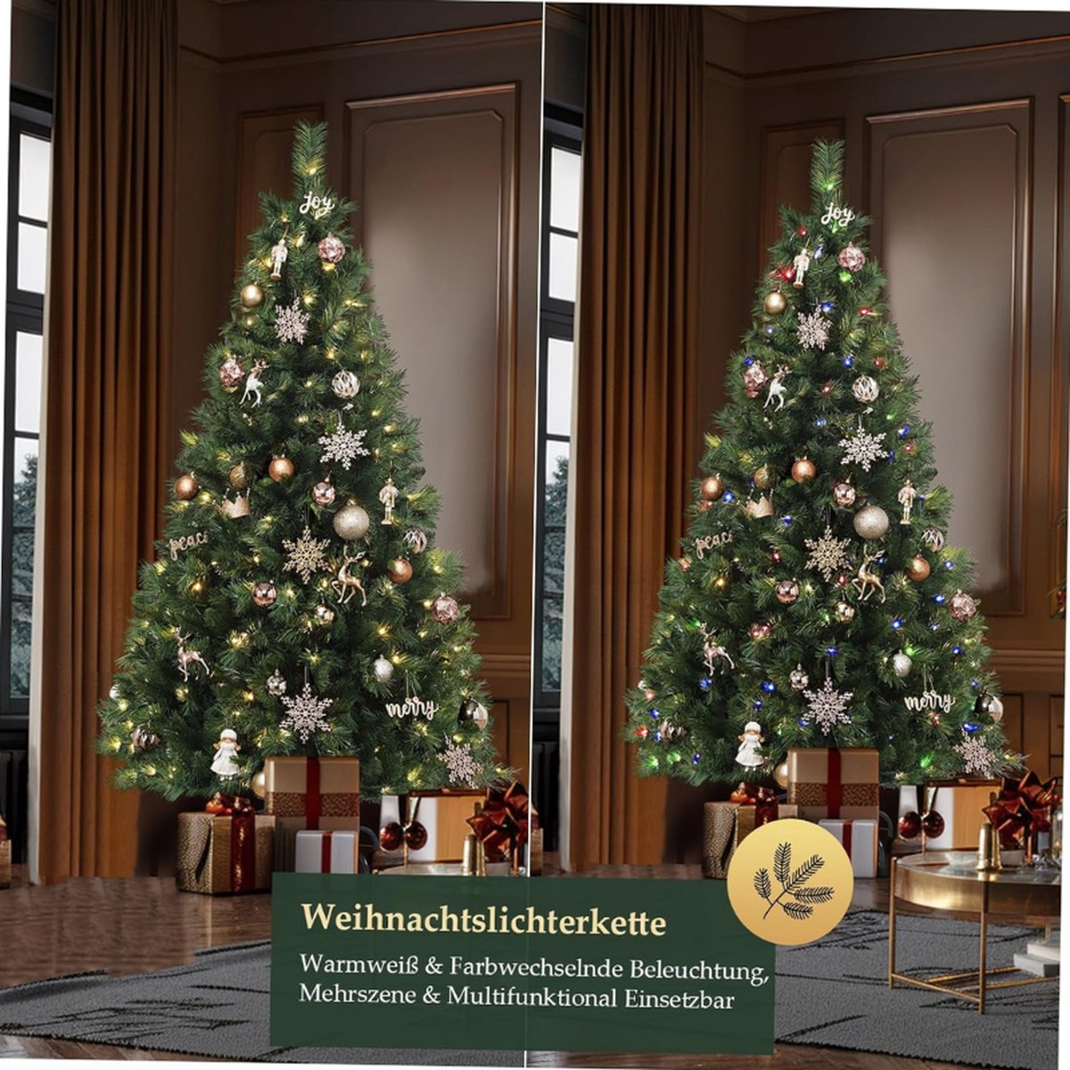 Kunstkerstboom 180 cm met LED verlichting en metalen standaard