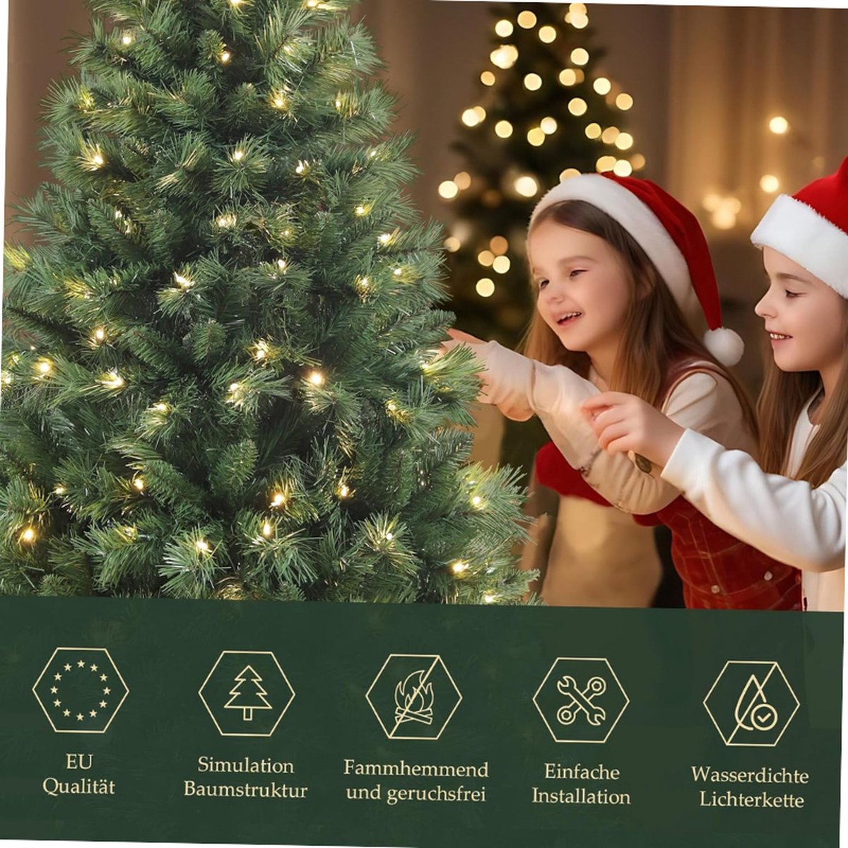 Kunstkerstboom 180 cm met LED verlichting en metalen standaard