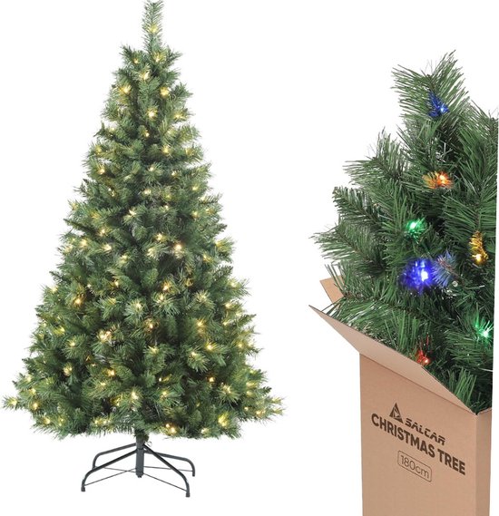 Kunstkerstboom 180 cm met LED verlichting en metalen standaard