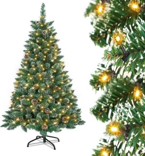 Kunstkerstboom 180 cm met ledverlichting en sneeuwdecoratie