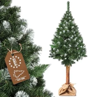 Kunstkerstboom 180 cm met natuurlijke stam en besneeuwde punten