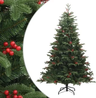 Kunstkerstboom 180 cm met scharnieren, dennenappels en bessen