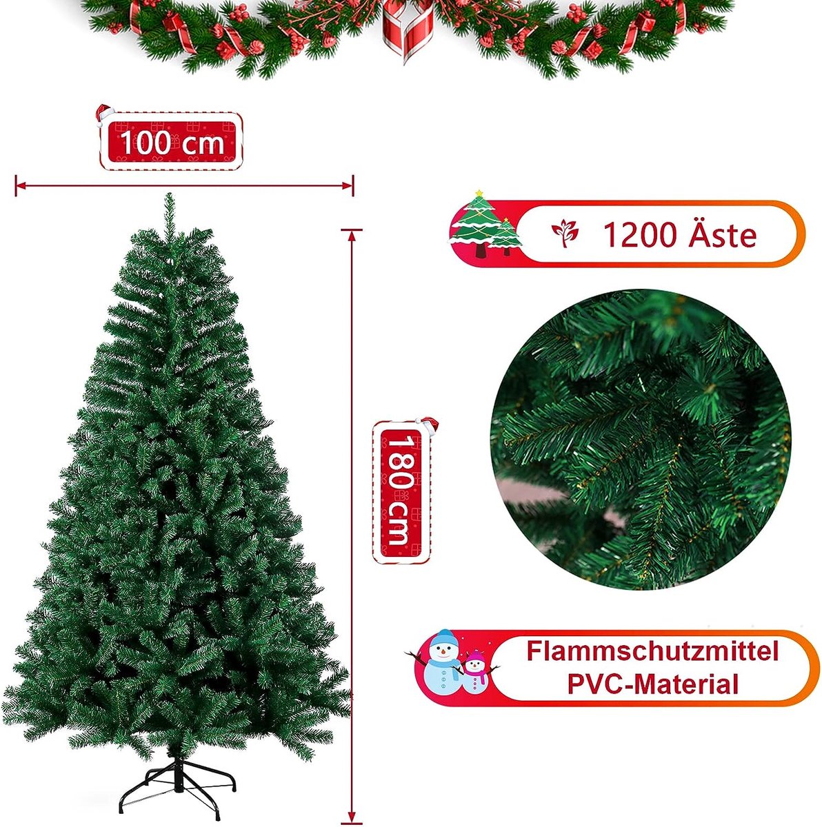 Kunstkerstboom 180 cm PVC met metalen standaard groen