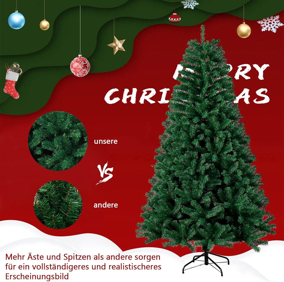 Kunstkerstboom 180 cm PVC met metalen standaard groen